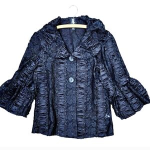 Glamcore Black Floral Lace Sequin Satin Puff Bell Sleeve Tres Jolie Jacket ♥️